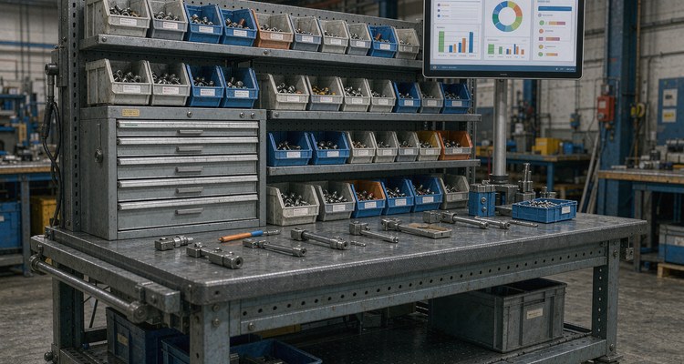 Tool and auxiliary material management with cabinets racking and digital kanban for municipal crews